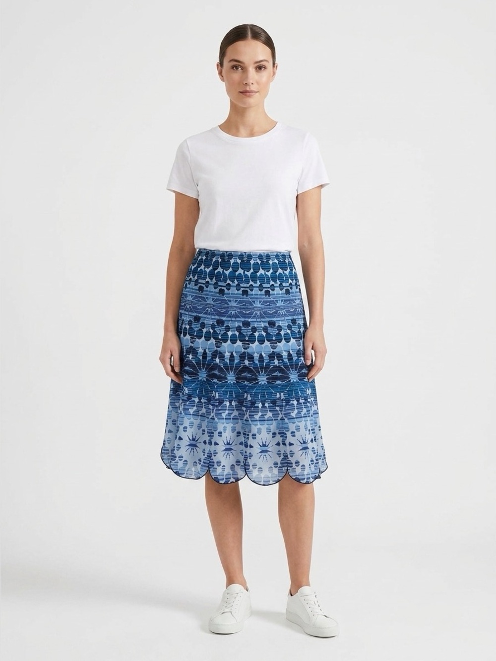 Cold Water Creek Scalloped Bottom Geometric Skirt Nature Outdoor Beach Blue